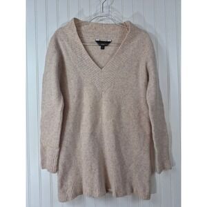 Chrissy Teigen x Revolve Wool Yak Blend V-Neck Tunic Ribbed Sweater Beige Medium